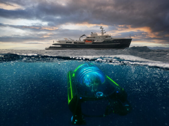 Superyacht Legend with submersible in Antarctica. Photo: Thierry Ameller.