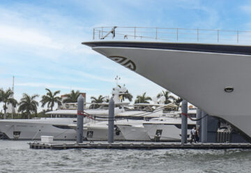 Superyachts for sale at the Miami Boat Show.