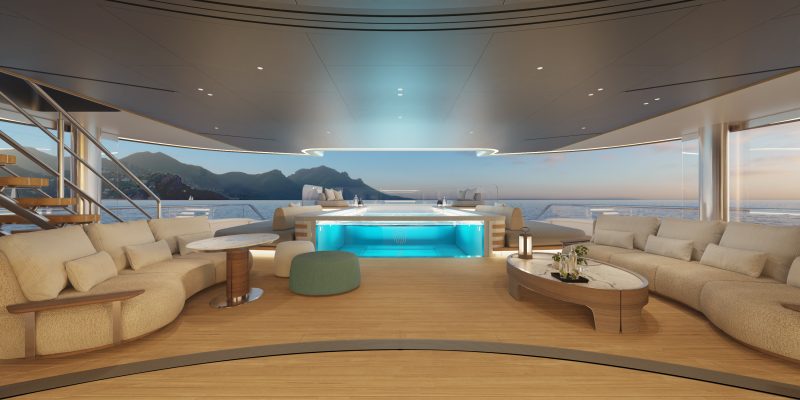 A render of the aft deck of Project Spyder, a recent Kitson Yachts highlight. 