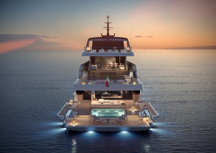 An aft render of Minnema's 50m Sanlorenzo X-Space project. (Photo: Sanlorenzo)